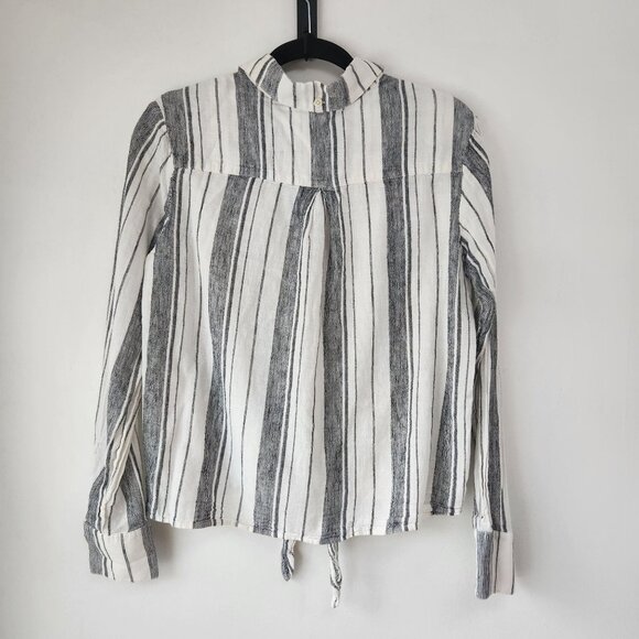 Anthropologie Cloth & Stone Linen Blend Striped Tie-Front Button Down Shirt S - Picture 2 of 9